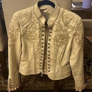 Double D Ranch Leather Embroidered Detail Zippered Jacket
